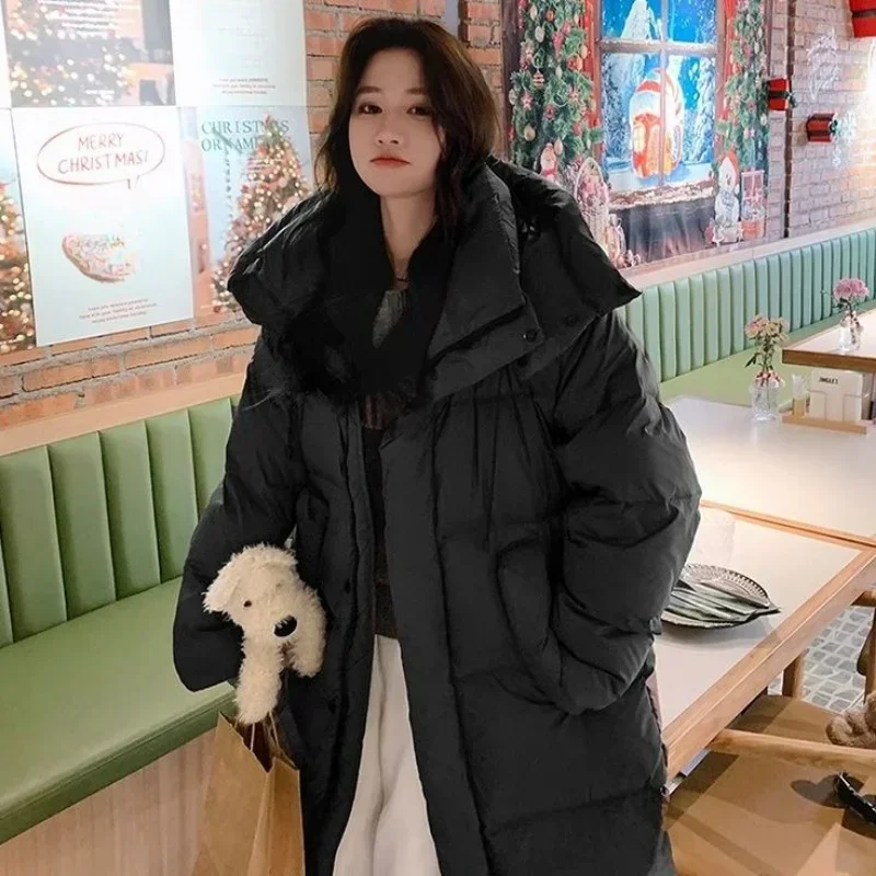 2024 New Korean Version Long Down Jacket for Women Over The Knee Big Quilt Hooded Thickened White Duck Down Winter Coat Comfort