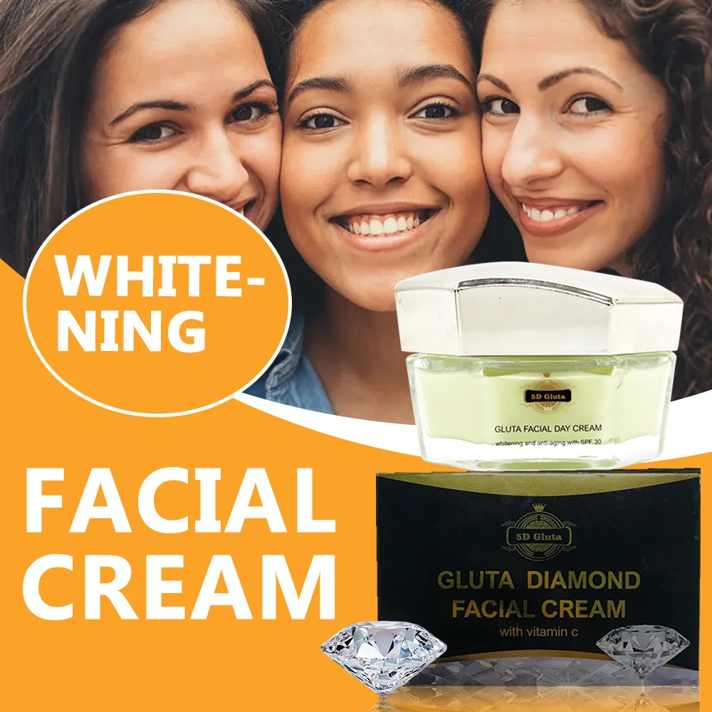 5D Gluta Diamond Face Care Cream Whitening Nourishing Moisturizes Brightens Skin for Dark Skin Female Beauty Day Cream