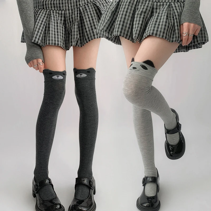 

Y2K JK Style Women Cartoon Cat Bear Printed Stockings Cute Knitted Over The Knee Socks Autumn Winter Thigh High Warm Thick Sock