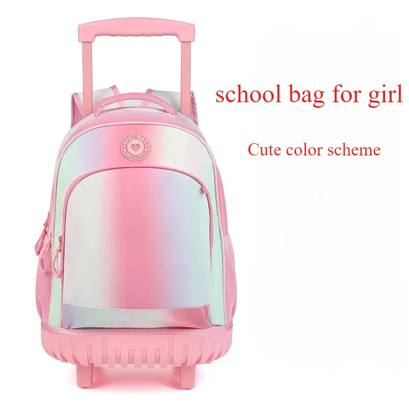 Borsa da scuola con ruote per ragazze Zaino per ragazze di grande capacità Borsa pull up per bambini multifunzionale dal design alla moda