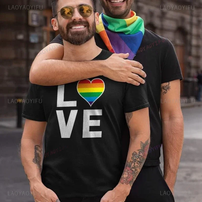 Pride Month Tshirt Love Is Love Gay Mens Equality Rainbow LGBTQ Cotton T-shirt Summer Woman Man High Quality Cotton Tops Couple