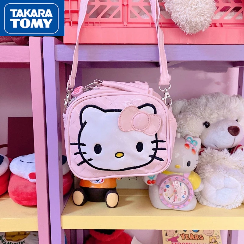 

TAKARA TOMY Student Childhood Cute Waterproof Pu Two-sided Hello Kitty Handbag Large-capacity Zipper Diagonal Small Square Bag