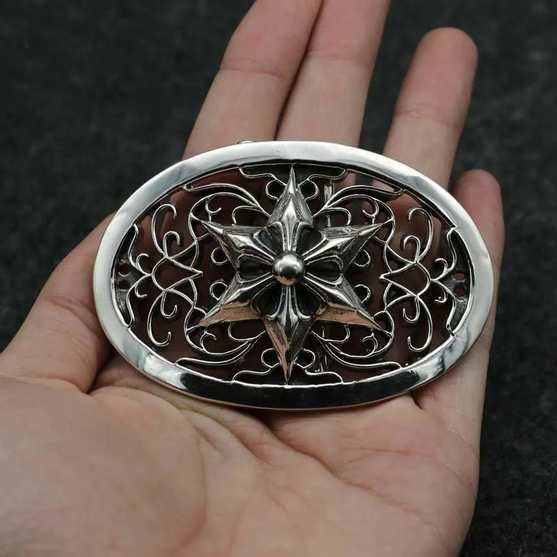 

925 sterling silver creative men's six pointed star belt buckle head Thai silver smooth buckle middle-aged and young belt buckle