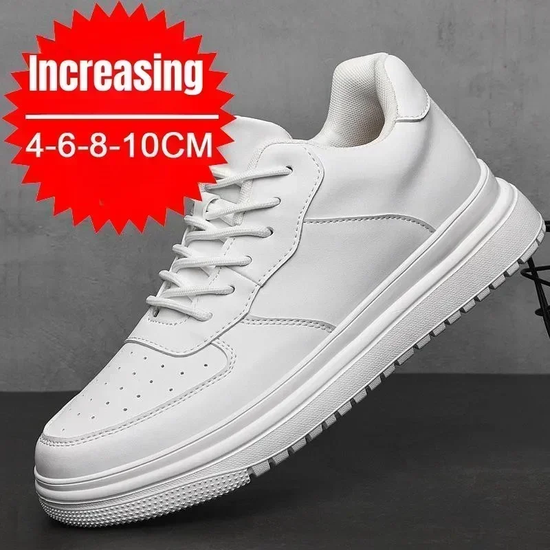 New Height Increasing Shoes for Men 10cm Invisible Elevator Sneakers White Leather Sport Zapatillas De Hombre Big Size 46