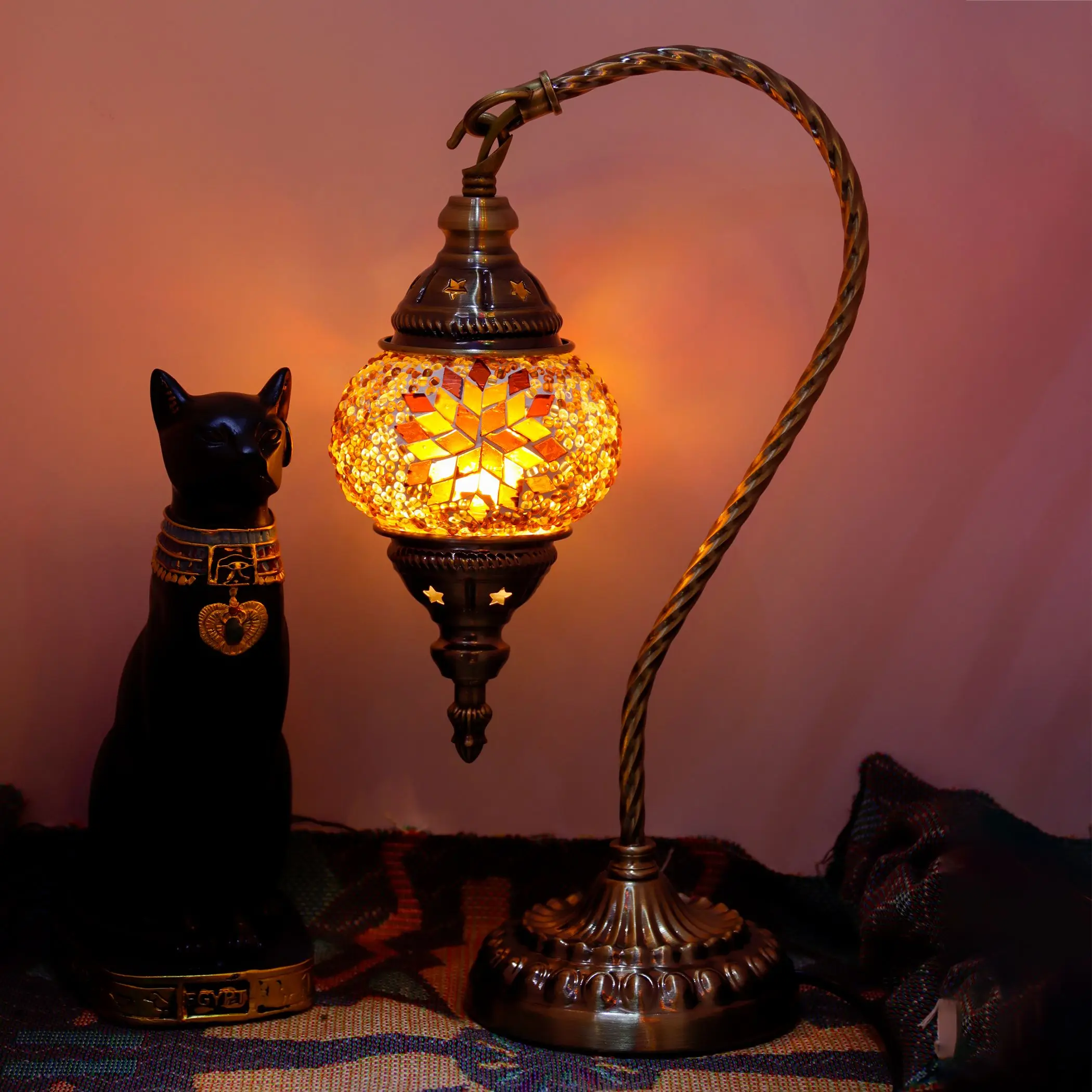 Romantic Vintage Turkish Swan Table Lamp – Exotic Small Bedside Light for Bedroom, Tea Room & Study