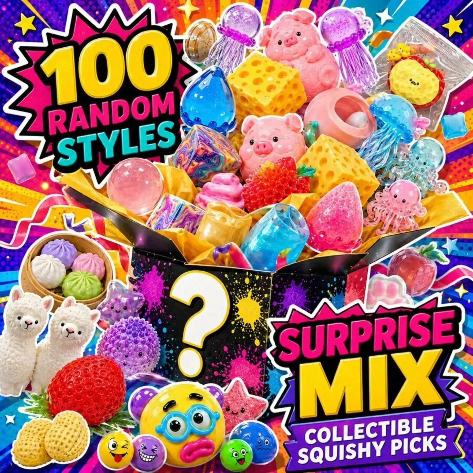 &100+ Stück Überraschungsbox-Spielzeug, Neuheit zur Stresslinderung, Sortierte Quetsch-Figuren, Blindbox, Spaßiges Mysterium, Fidget, Stressabbau, Überraschung – Detail 3