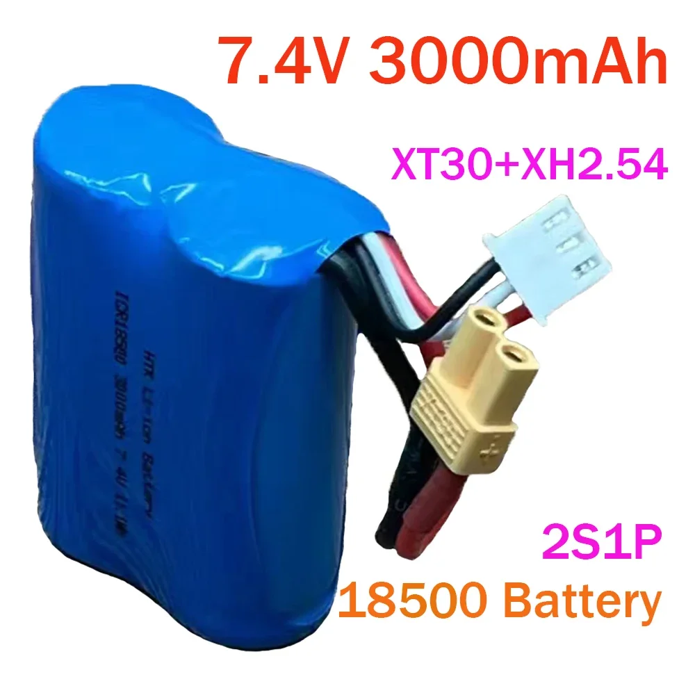 7.4V, 3000mAh bateria de lítio 2S1P.18500 carro de corrida de controle remoto elétrico, barco de brinquedo, soquete T, SM-2P,3P, 4P, JST,XT30