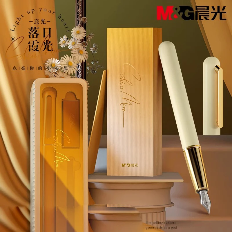 

Перьевая ручка M&G Sunset Sunshine Gold Metal 0,38 мм с чернильным картриджем, тонкий наконечник, отличная подарочная ручка для письма с роскошной подарочной коробкой
