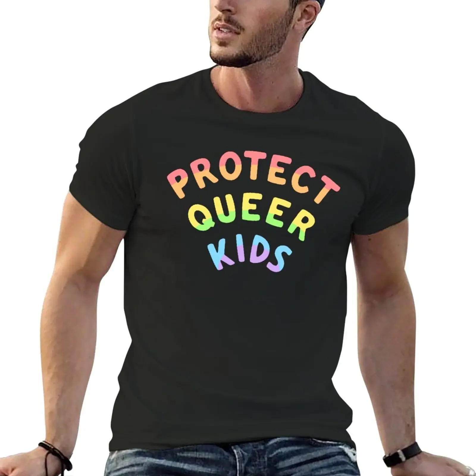 Protect Queer Kids T-Shirt man clothing summer mens designer clothes new in tops & tees Short Sleeve Round Collar harajuku manga