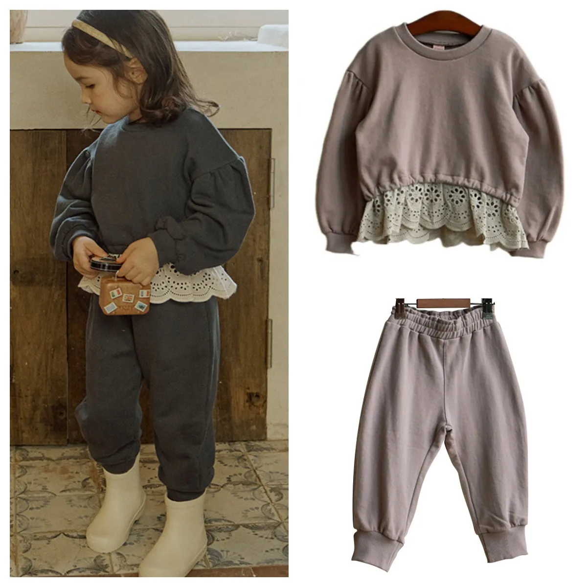 

Kids Girls Sweater Sweatpants Outfit Set Children's Kids Girls Cute Lace Patchwork Long Sleeve Top Toddler Girl Clothes