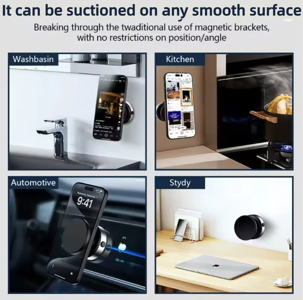 

Alloy Material Wall-mounted Phone Holder Electric Suction Cup Vacuum Magnetic Phone Car Holder 360°Rotated For Iphone17 Samsung