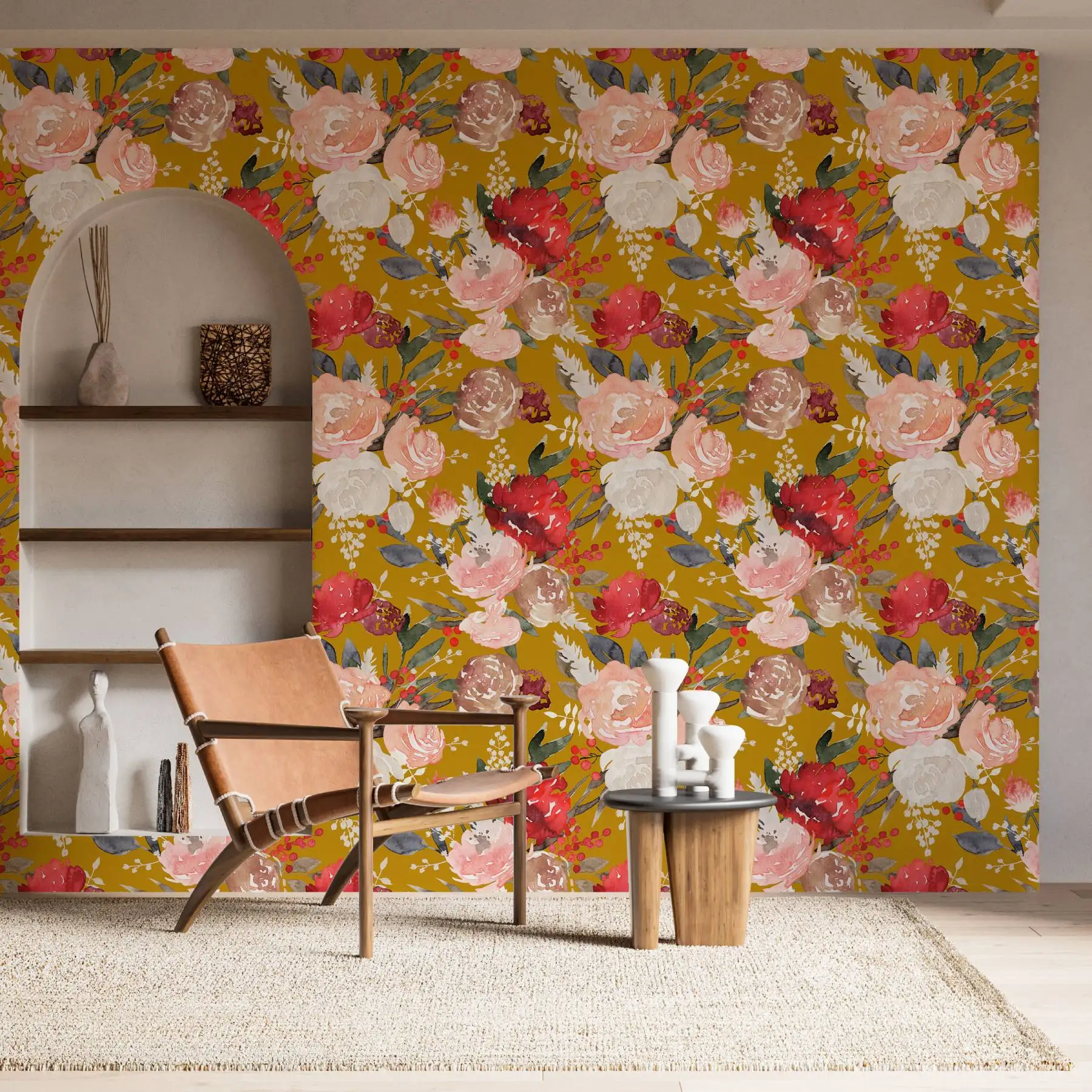 Vintage Floral Peel and Stick Wallpaper Yellow/Pink/White Peony Self Adhesive Wallpaper Removable Contact Paper for Bedroom Home