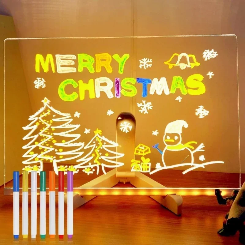 LED Note Board Night Light with 7 Colors Pen Lighted Acrylic Drawing Board Glowing Message Marker Board For Office School Home