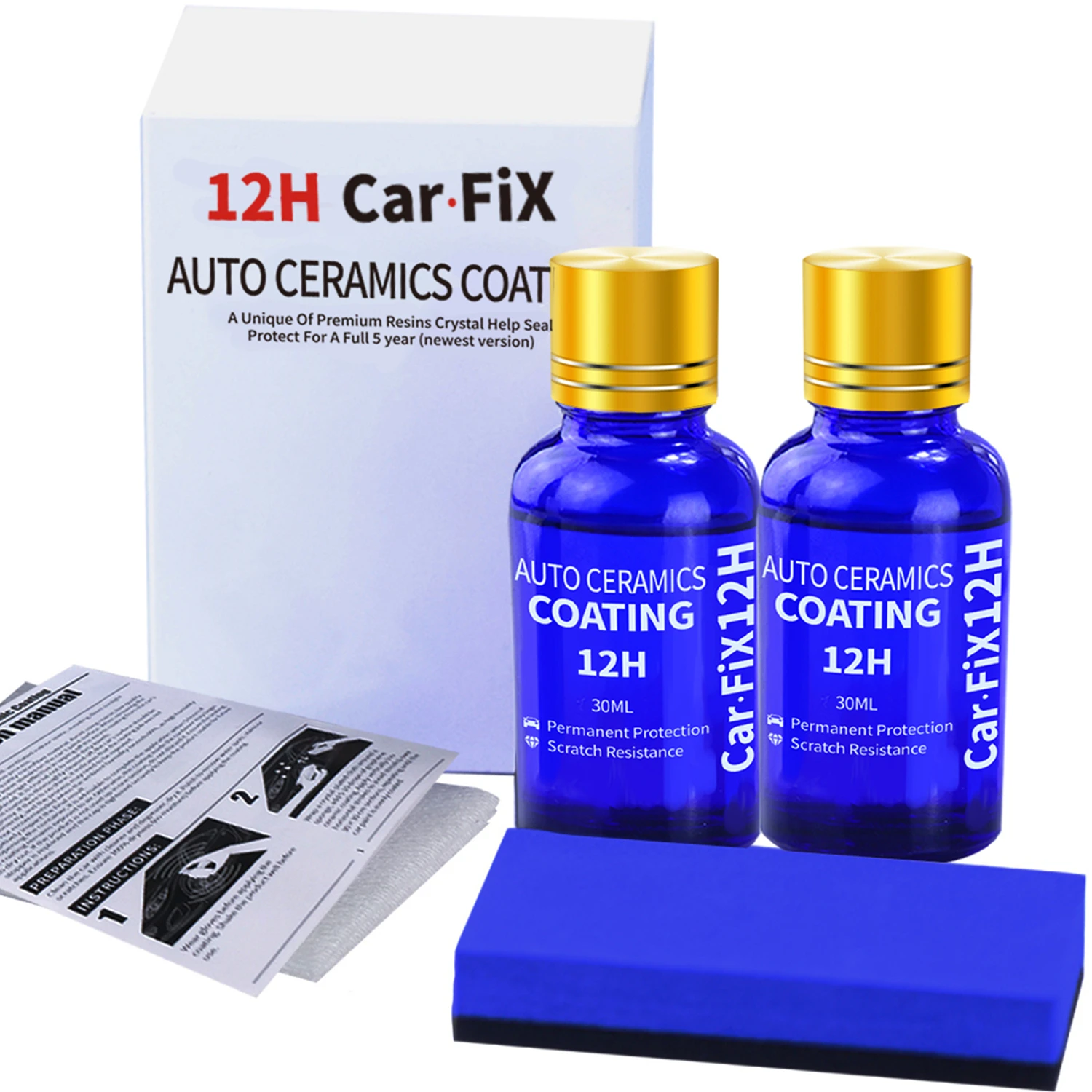 2Pcs 12H Car Coating Polishing Wax Anti-Scratch Paint Protection 5-year Guarantee Glossy Prolonging Paintworks Ceramic Glass