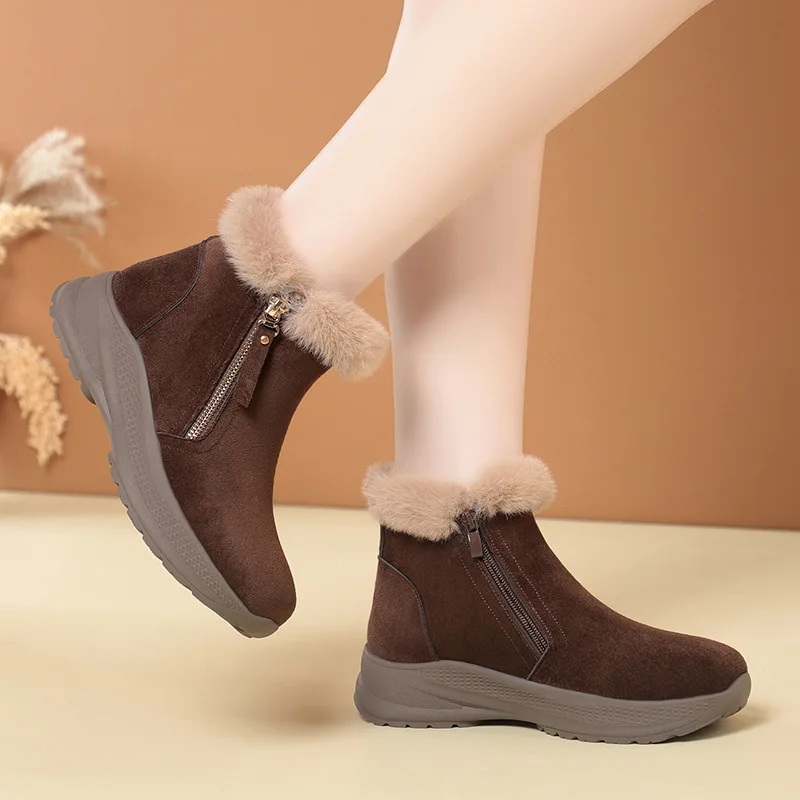 3.5 سنتيمتر مريحة سميكة أحذية منصة مسطحة الشتاء الفراء حذاء من الجلد 2025 كل مباراة الجلد المدبوغ سميكة أفخم الثلوج الأحذية عادية للأم #2