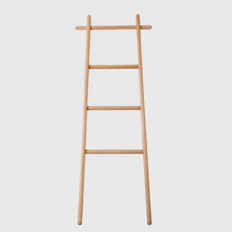 Ladder Hanger Floor Trapezoidal Solid Wood Coat Rack  Nordic Bathroom Wooden Towel  Clothing  Stand  Garment