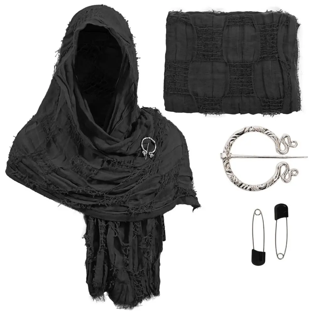 Fotografia 5: Moda estilo medieval capa medieval com broche viking estilo mendigo xale com capuz cachecol capa eventos cultura pop