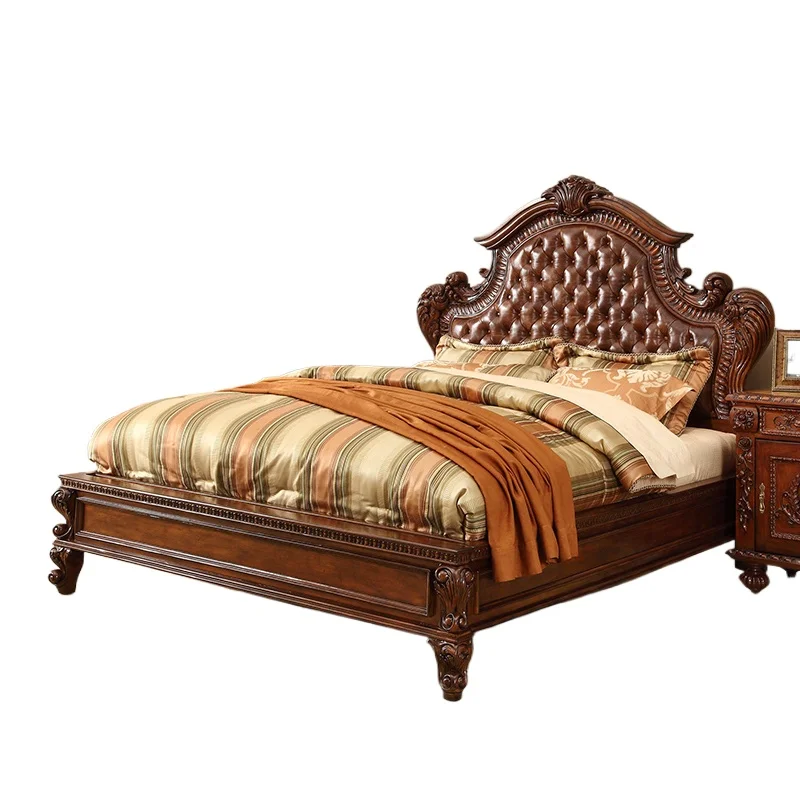 

Кожаная кровать в американском стиле, 1,8 метра, главная спальня, королева, бытовая свадебная кровать, элитная роскошная кровать из воловьей кожи