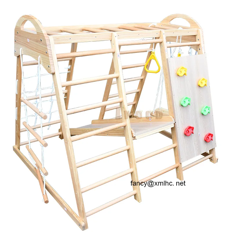 مجموعة التسلق الثلاثية الصخور تسلق جدار سوينغ مقعد سلالم مع حلقات مستديرة الشريحة جدار حبل سلم شبكات التسلق حلقات الصالة الرياضية #3