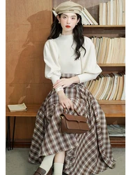 Fashion Plaid Long Skirt Women Summer Autumn High Waisted Lace Up A-Line Skirts Elegant Faldas Mujer