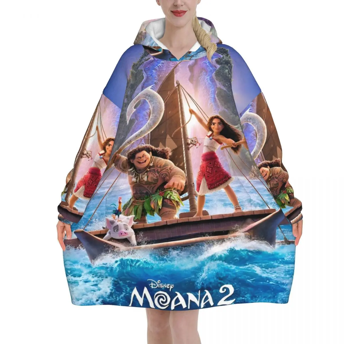 Moana 2 Movie Cartoon Blanket Hoodie Oversized Wearable Sweatshirt Blanket Warm Gifts for Women Girls Girlfriend