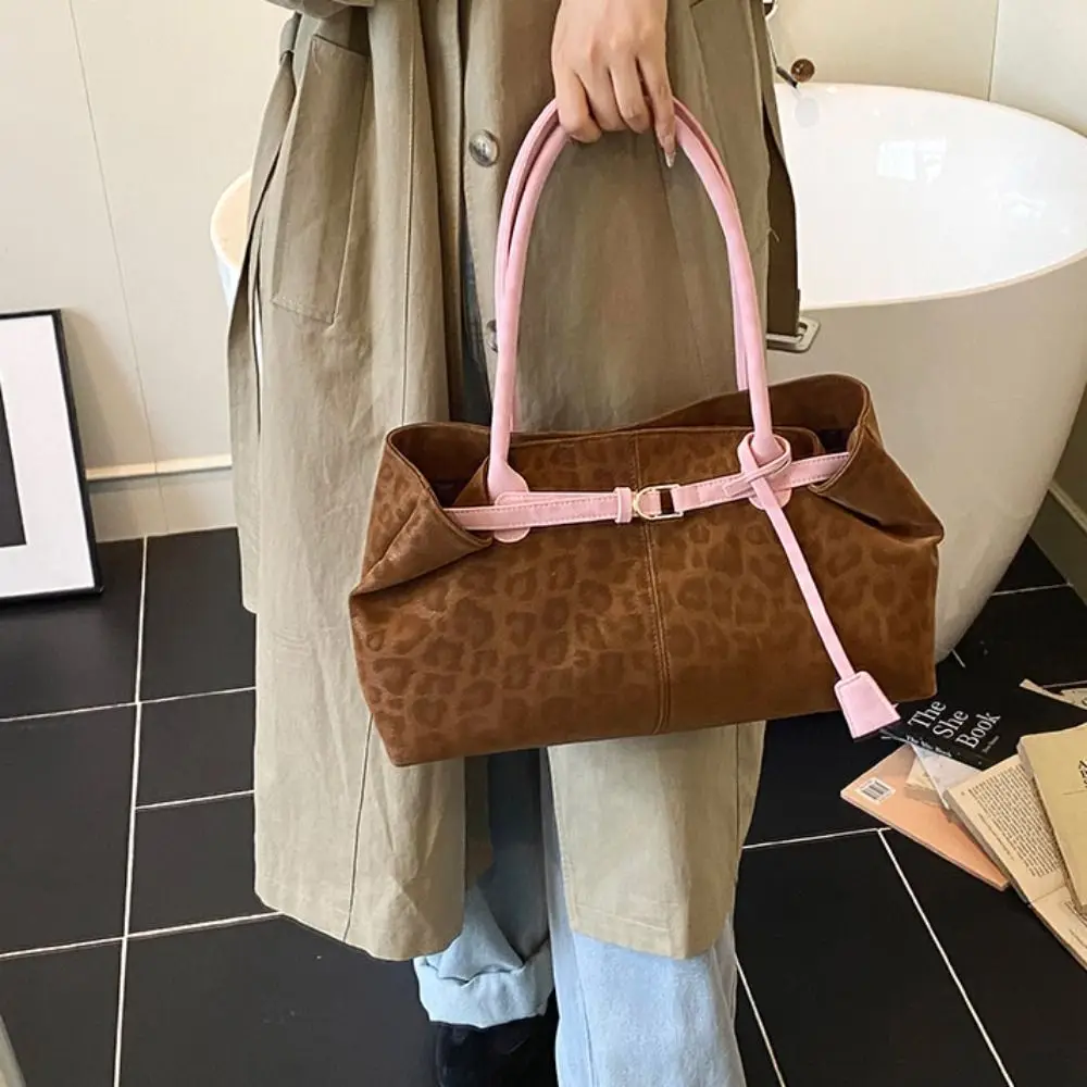 

Korean Style Hasp Closure Shoulder Bag Solid Color PU Leather Leopard Print Handbag Ethnic Style Tote Bag Underarm Packs Women