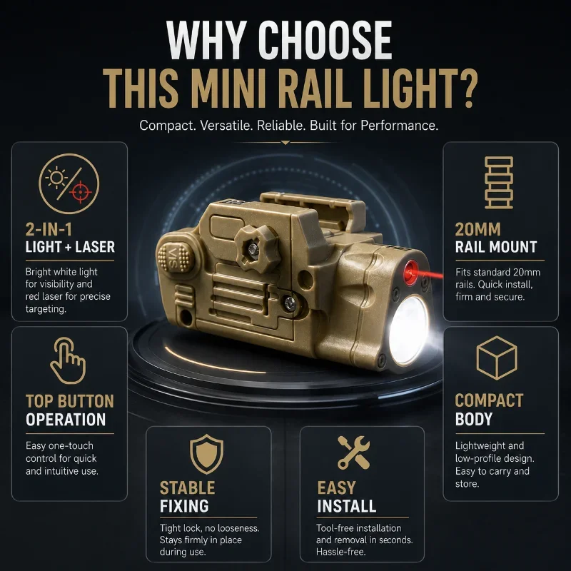 Compact Mini Rail Flashlight Dual Function White Light Red Beam 20mm Picatinny Rail Hobby Model Modification Light Supply
