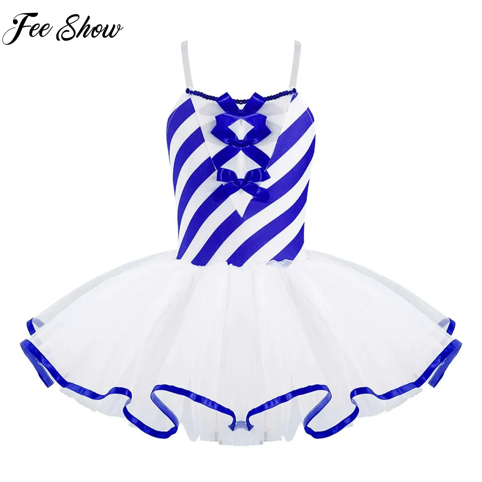 

Girls Christmas Candy Cane Cosplay Performance Costume Princess Dress Ballet Tutu Dress Figure Skating Sleeveless with Bowknot