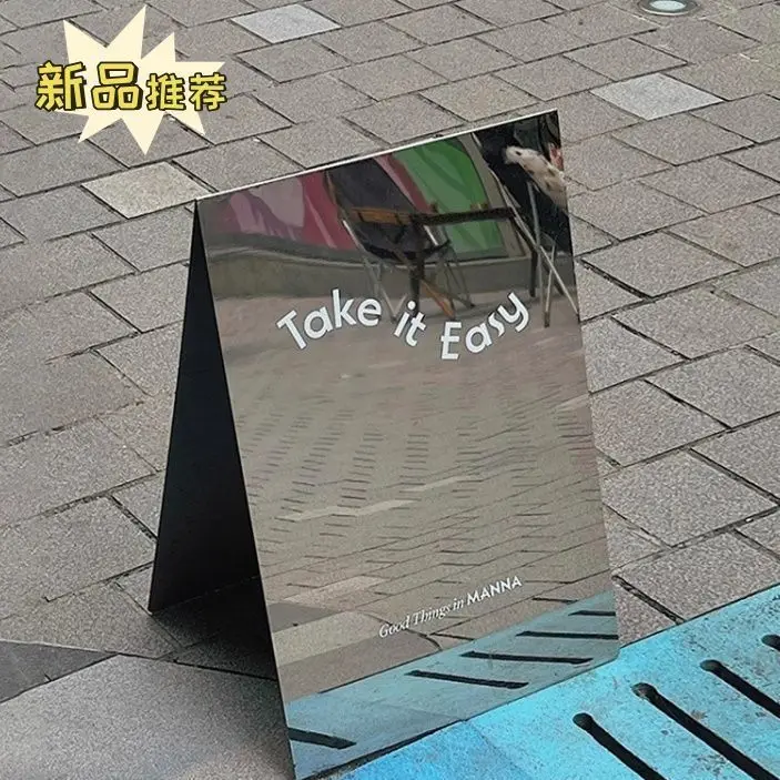 Internet celebrity ins wind advertising standing brand floor-to-ceiling coffee shop business standing brand stainless steel mirr