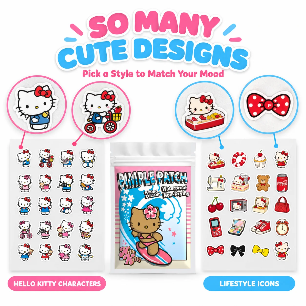 80/200pcs Hello Kitty Patches, Hydrocolloid Patches, Decorative Stickers, Concealing Stickers, Facial Skincare, Sanrio