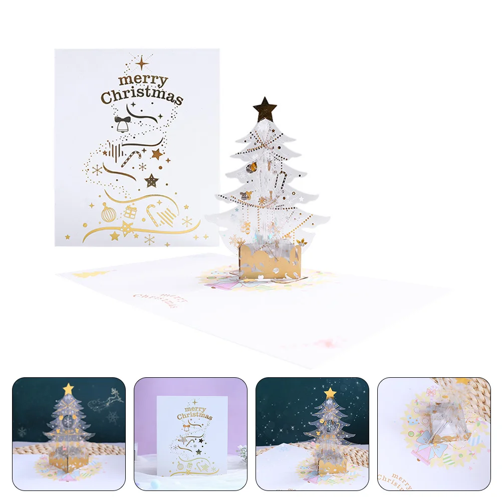 

3 D Christmas Tree Blessing Card Merry Cards with Envelopes Holiday Greeting for Happy Holidays Postcards Single Decorative