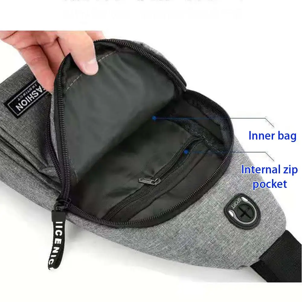 1Pcs Waterproof Chest Bag Double Layer with USB Port Messenger Bag Men\'s Fashion Trend Oxford Cloth Crossbody Shoulder Bag