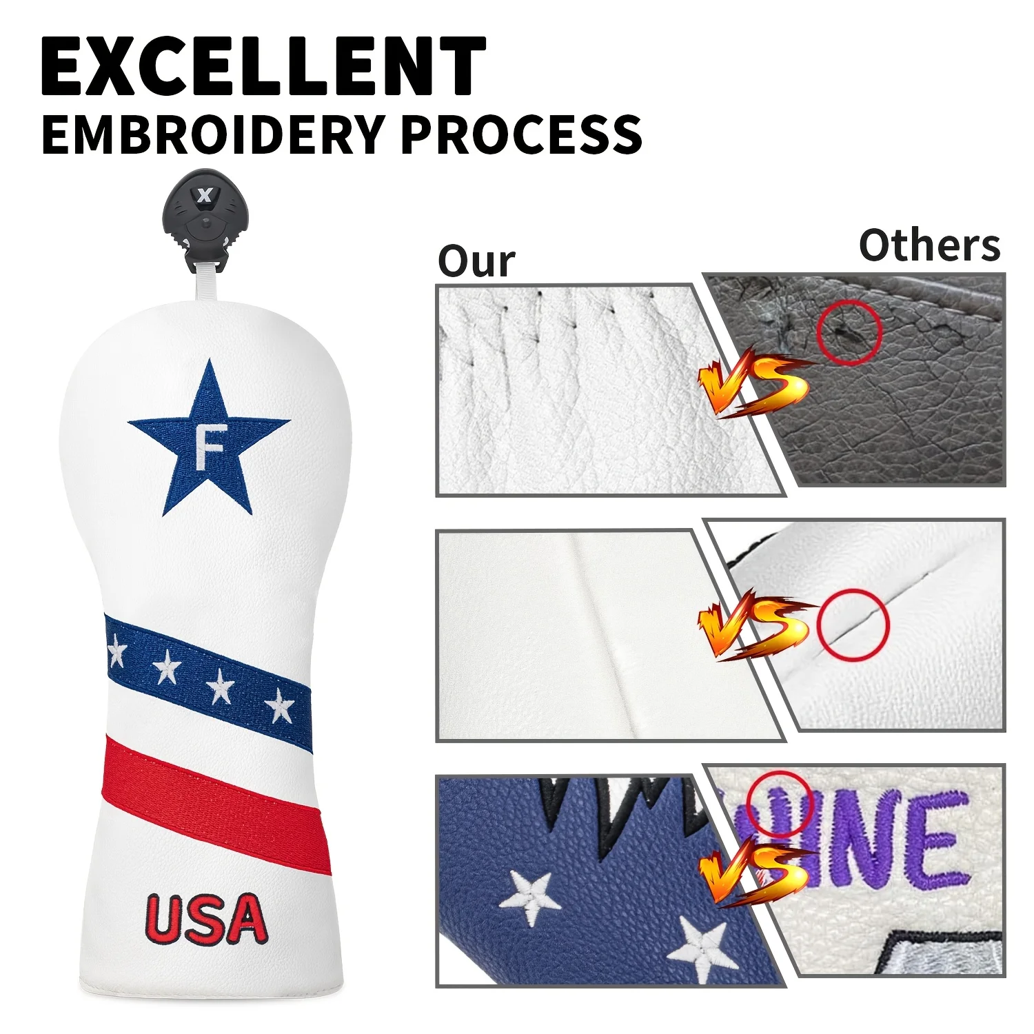 1pc/3pcs Driver/Fairway/Hybrid Golf Headcovers - Eagle And USA Elements Fun Design Style Golf Club Cover, image 4