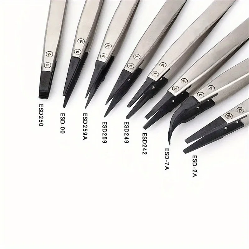 Set of 8/Anti-Static ESD Tweezers Replaceable Tweezers Tips Stainless Steel Body Carbon Fiber Conductive Plastic Tweezers Phone Repair Tools