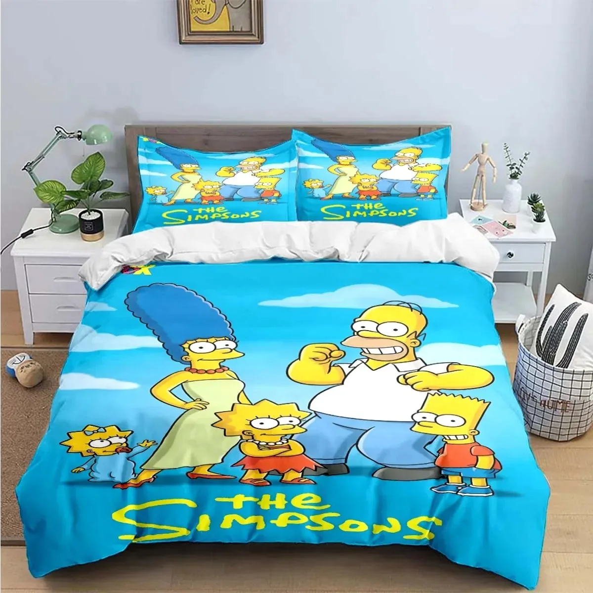 Simpsons-Bart-Lisa King Size Bedding Sets Anime Lisa Cosplay Cute Bed Quilt Covers Pillowcases Bedroom Duvet Cover Sets