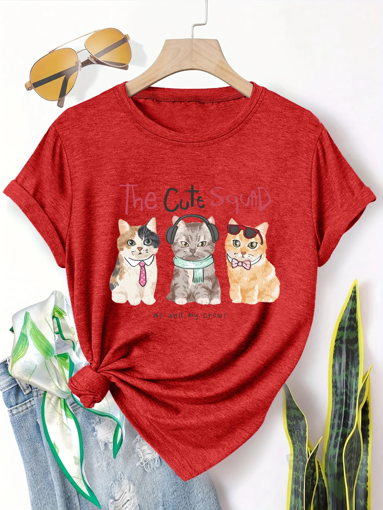 

Plus size women's short sleeve T-shirt The Cute Squad Cats Crew Everyday comfortable and versatile style summer outfits women's