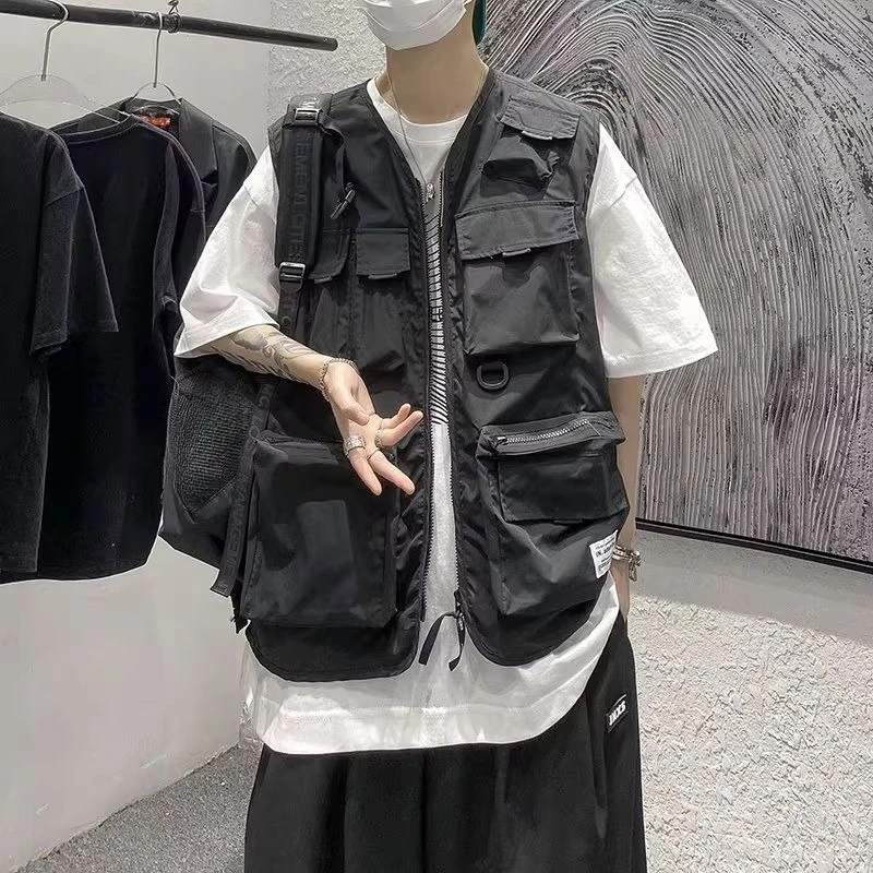 

202, весенне-осенний женский модный жилет-карго, стильный жилет для стрельбы с несколькими карманами, универсальная куртка без рукавов, милый острый стиль