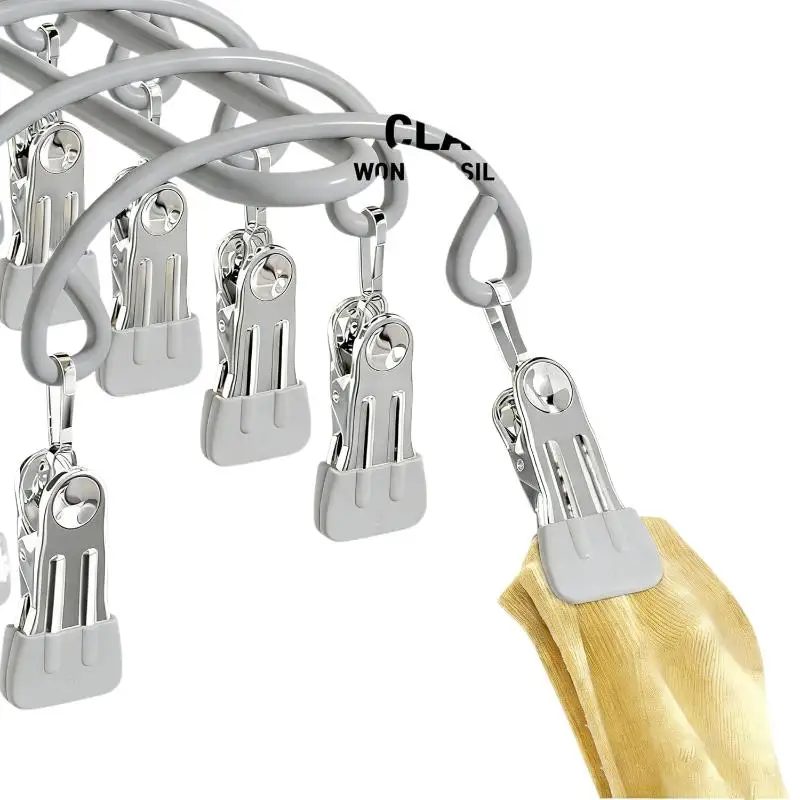 Rostfreie Kleiderbügel aus Edelstahl, 20er-Pack, rutschfeste Doppelreihen-Clips für die Organisation von Kleidung im Kleiderschrank zu Hause – Detail 8