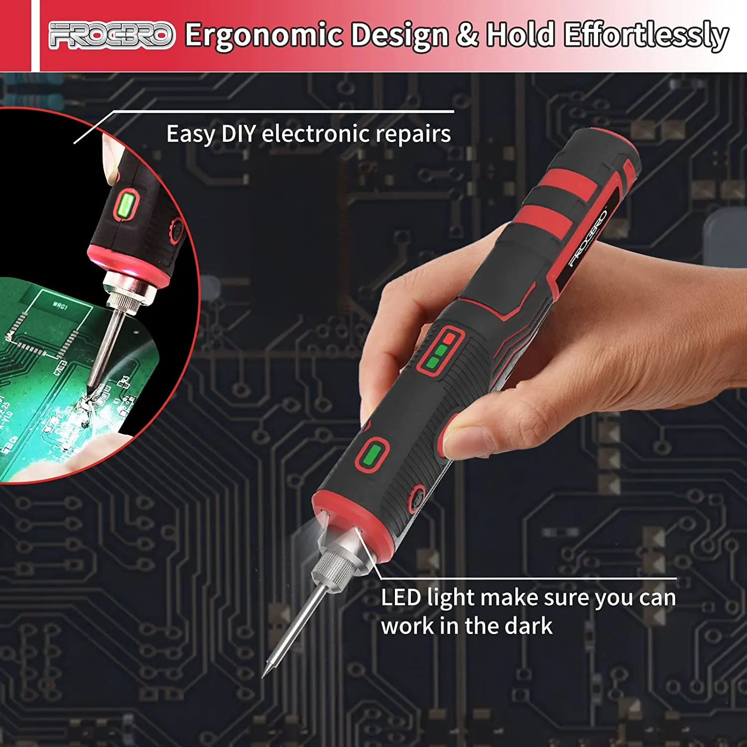 FROGBRO 480℃ Cordless Electric Soldering Iron Kit 1800mAh Rechargeable Soldering Tool Professional Portable Welding Tool