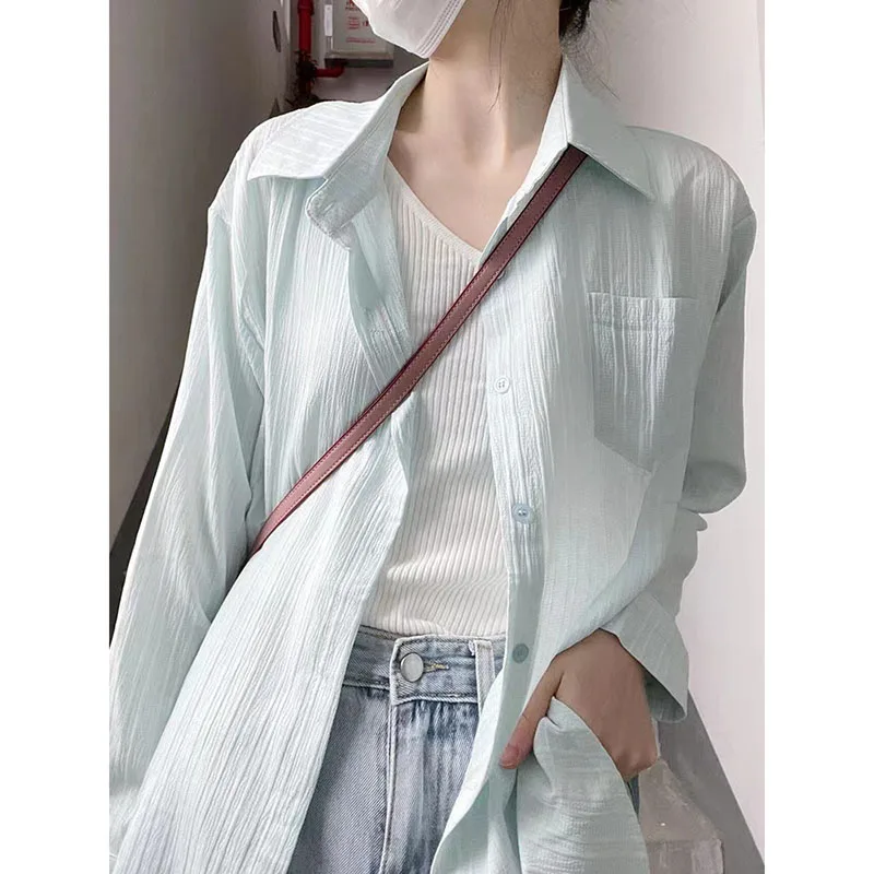 Cotton Linen Sun Protection Shirts Women Summer Loose Thin Long Sleeve Lapel Tops Korean Streetwear All-Match Buttons Blouse