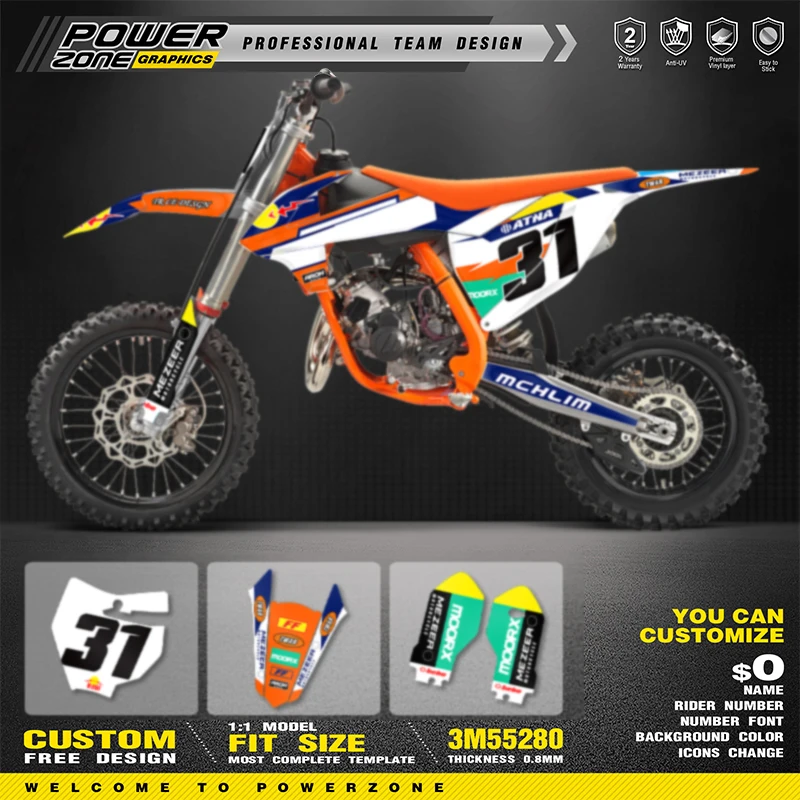 

PowerZone Custom Team Graphics Backgrounds Decals For 3M Stickers Kit For KTM SX85 85 2018 2019 2020 85cc Number Name Costom 01