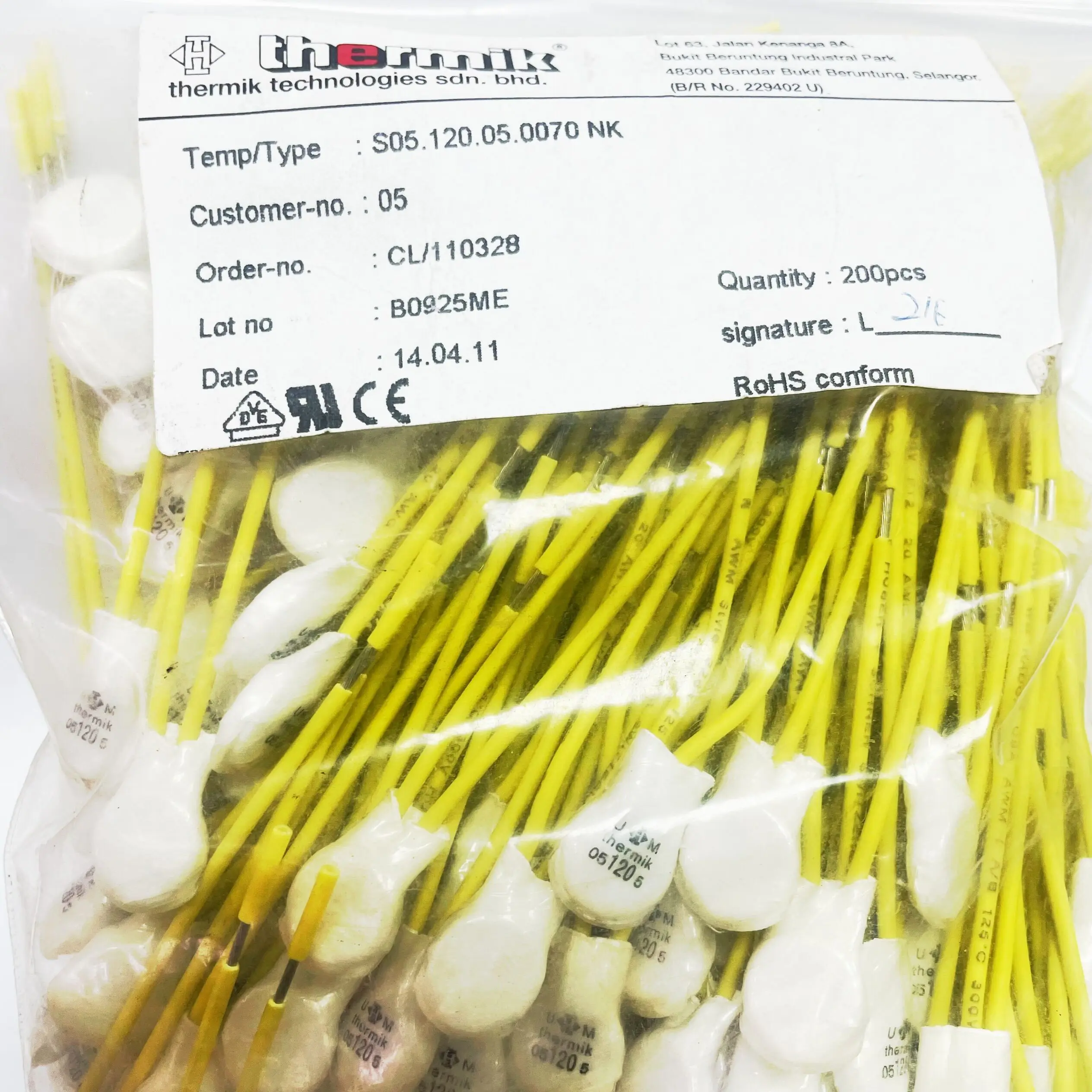 S05.120.05.0070 NK 20A 300V  Temperature switch 120 °  CThe length of the insulation cap is 180MM  Motor heat protector