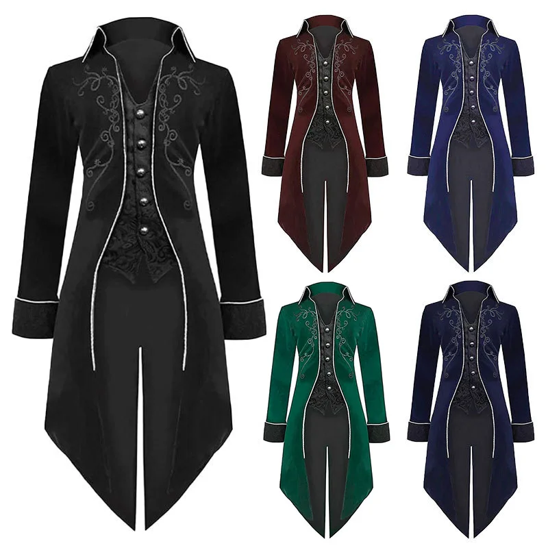 

European and American Halloween Tuxedo Medieval Vintage Costume Medium Long Punk Men's Coat Court Performance