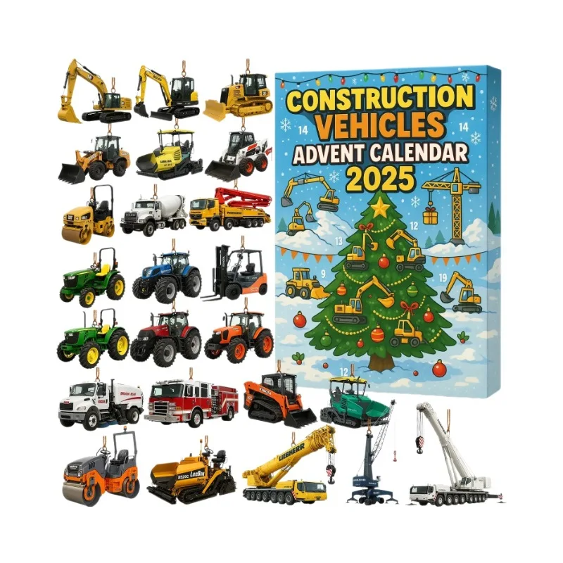 

Рождественский календарь обратного отсчета на 2025 год, игрушечное поступление, календарь обратного отсчета 24 украшения строительной машины, 2d акриловая коллекция