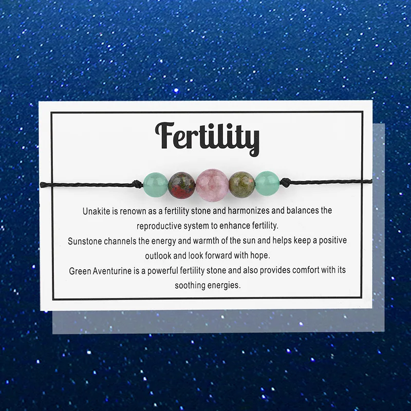 Fertility Wish Bracelet Natural Crystal Sun Stone Beaded Bracelet Handmade Braided Adjustable Female Pregnancy Jewelry Wish Card