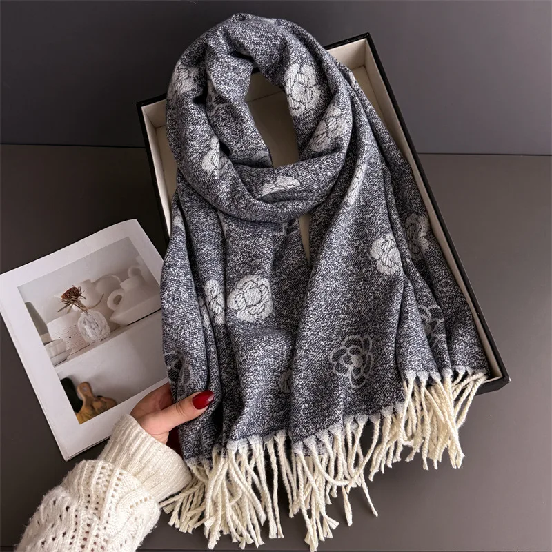 

Luxury Camellia Imitation Cashmere Pashmina Shawl Lady Wrap Warm Winter Scarves Long Tassel Female Foulard Hijab Stoles Scarf
