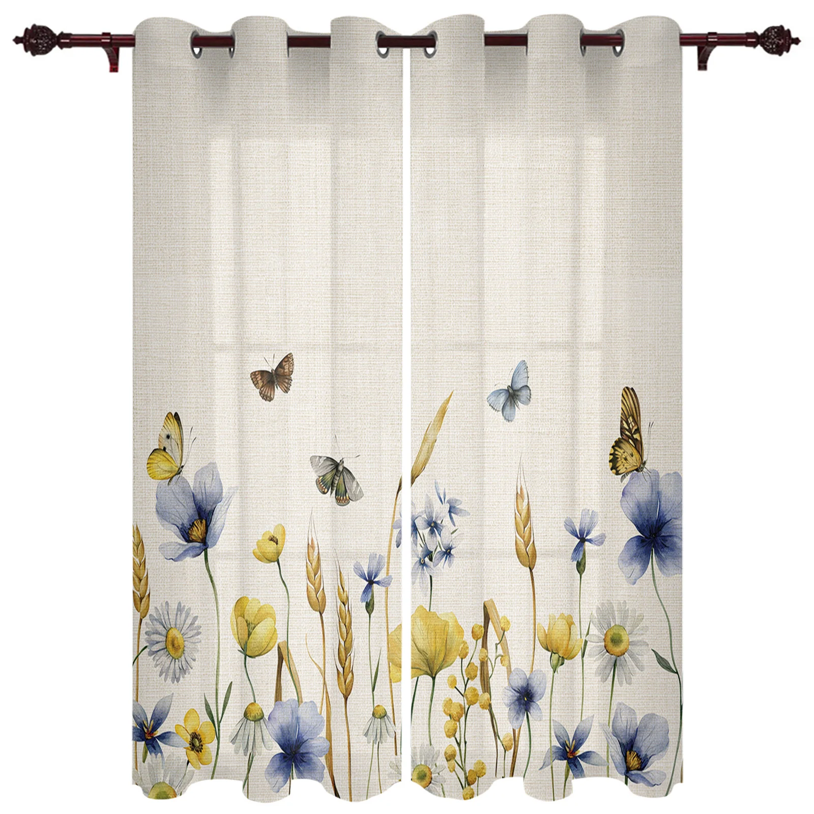 Flower Butterfly Wheat Ear Window Curtains for Living Room Luxury Modern Bedroom Curtains Coffee Dining Room Drapes