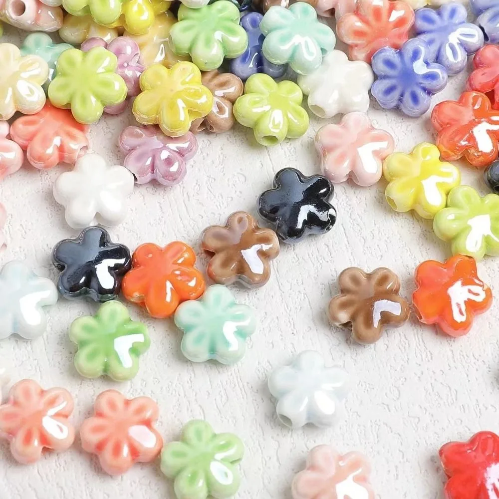 10 Stück handgefertigte, fünfblättrige Blumenperlen in frischen Farben, Keramik-Abstandshalter, lose Perlen, DIY-Zubehör für Halsketten und Ohrringe – Detail 11