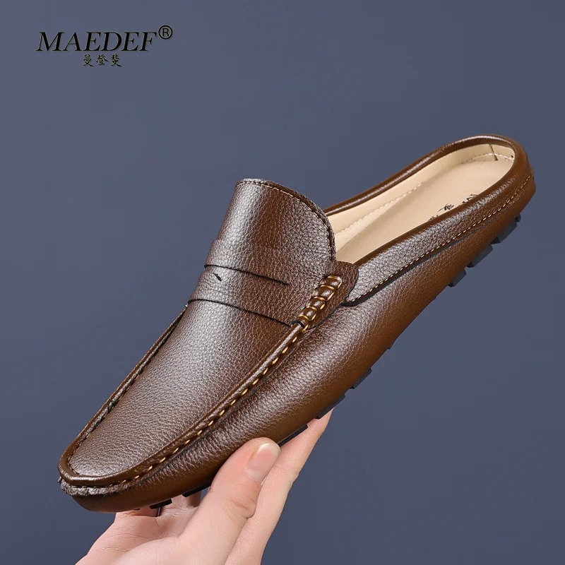 Summer Men Loafers Casual Shoes Fashion Handmade Leather Driving Slippers Mens Moccasins Slip on Flats Male Outdoor Slippers