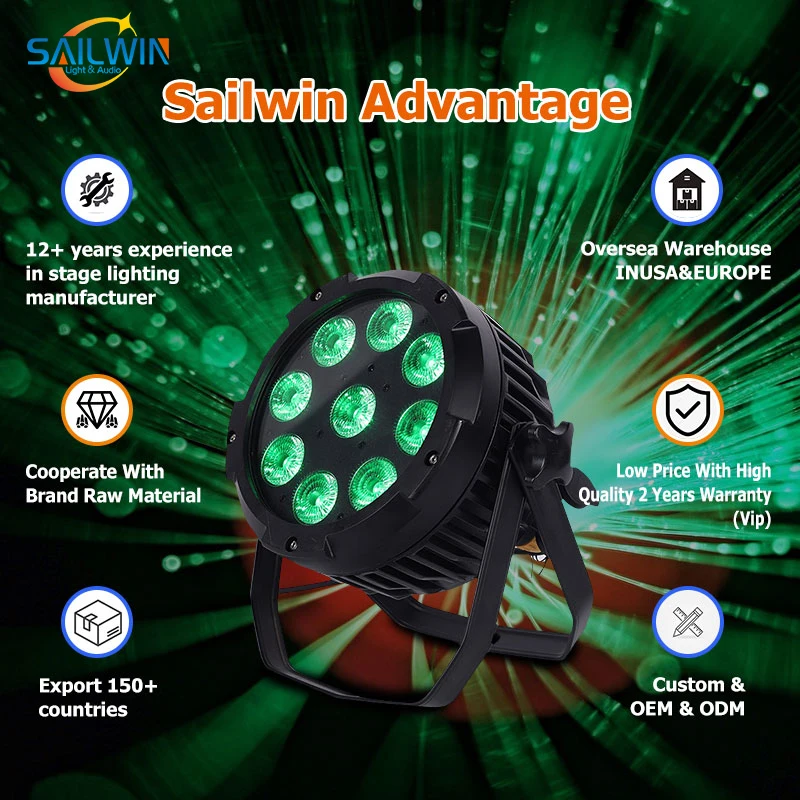 Sailwin الاتحاد الأوروبي الولايات المتحدة الأمريكية الأسهم 9X18 واط RGBAW الأشعة فوق البنفسجية بطارية لاسلكية تعمل بالطاقة LED الاسمية يمكن في الهواء الطلق إضاءة مقاومة للماء أضواء للمسرح مع جهاز التحكم عن بعد